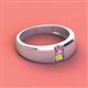 2 - Ethan 3.00 mm Round Pink Sapphire and Yellow Diamond 2 Stone Men Wedding Ring 