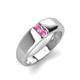 3 - Ethan 3.00 mm Round Pink Sapphire 2 Stone Men Wedding Ring 