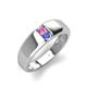 3 - Ethan 3.00 mm Round Pink Sapphire and Tanzanite 2 Stone Men Wedding Ring 