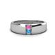 1 - Ethan 3.00 mm Round Pink Sapphire and Blue Topaz 2 Stone Men Wedding Ring 
