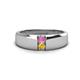 1 - Ethan 3.00 mm Round Pink Sapphire and Citrine 2 Stone Men Wedding Ring 