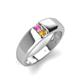 3 - Ethan 3.00 mm Round Pink Sapphire and Citrine 2 Stone Men Wedding Ring 