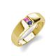 3 - Ethan 3.00 mm Round Pink Sapphire and Iolite 2 Stone Men Wedding Ring 