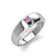 3 - Ethan 3.00 mm Round Pink Sapphire and Blue Diamond 2 Stone Men Wedding Ring 