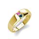 3 - Ethan 3.00 mm Round Pink Sapphire and Blue Diamond 2 Stone Men Wedding Ring 