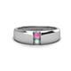 1 - Ethan 3.00 mm Round Pink Sapphire and Opal 2 Stone Men Wedding Ring 
