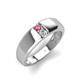 3 - Ethan 3.00 mm Round Pink Tourmaline and Forever Brilliant Moissanite 2 Stone Men Wedding Ring 