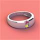 2 - Ethan 3.00 mm Round Pink Tourmaline and Yellow Diamond 2 Stone Men Wedding Ring 
