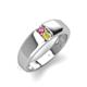 3 - Ethan 3.00 mm Round Pink Tourmaline and Yellow Diamond 2 Stone Men Wedding Ring 