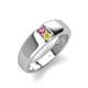 3 - Ethan 3.00 mm Round Pink Tourmaline and Yellow Sapphire 2 Stone Men Wedding Ring 