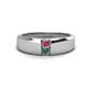 1 - Ethan 3.00 mm Round Pink Tourmaline and Lab Created Alexandrite 2 Stone Men Wedding Ring 