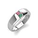 3 - Ethan 3.00 mm Round Pink Tourmaline and Lab Created Alexandrite 2 Stone Men Wedding Ring 