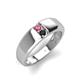 3 - Ethan 3.00 mm Round Pink Tourmaline and Black Diamond 2 Stone Men Wedding Ring 