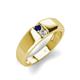 3 - Ethan 3.00 mm Round Blue Sapphire and Forever One Moissanite 2 Stone Men Wedding Ring 