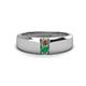 1 - Ethan 3.00 mm Round Smoky Quartz and Emerald 2 Stone Men Wedding Ring 
