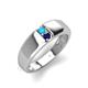 3 - Ethan 3.00 mm Round Turquoise and Blue Sapphire 2 Stone Men Wedding Ring 
