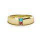 1 - Ethan 3.00 mm Round Turquoise and Pink Tourmaline 2 Stone Men Wedding Ring 