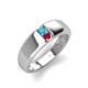 3 - Ethan 3.00 mm Round Turquoise and Ruby 2 Stone Men Wedding Ring 