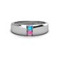 1 - Ethan 3.00 mm Round Turquoise and Pink Sapphire 2 Stone Men Wedding Ring 