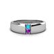 1 - Ethan 3.00 mm Round Turquoise and Amethyst 2 Stone Men Wedding Ring 