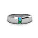 1 - Ethan 3.00 mm Round Turquoise and Emerald 2 Stone Men Wedding Ring 