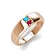 3 - Ethan 3.00 mm Round Turquoise and Ruby 2 Stone Men Wedding Ring 