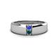 1 - Ethan 3.00 mm Round Tanzanite and Blue Diamond 2 Stone Men Wedding Ring 