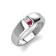 3 - Ethan 3.00 mm Round White Sapphire and Ruby 2 Stone Men Wedding Ring 