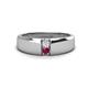 1 - Ethan 3.00 mm Round White Sapphire and Rhodolite Garnet 2 Stone Men Wedding Ring 