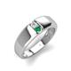 3 - Ethan 3.00 mm Round White Sapphire and Emerald 2 Stone Men Wedding Ring 