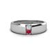1 - Ethan 3.00 mm Round White Sapphire and Ruby 2 Stone Men Wedding Ring 