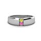 1 - Ethan 3.00 mm Round Yellow Diamond and Pink Sapphire 2 Stone Men Wedding Ring 