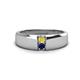 1 - Ethan 3.00 mm Round Yellow Diamond and Blue Sapphire 2 Stone Men Wedding Ring 
