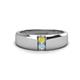 1 - Ethan 3.00 mm Round Yellow Diamond and Aquamarine 2 Stone Men Wedding Ring 