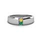 1 - Ethan 3.00 mm Round Yellow Diamond and Emerald 2 Stone Men Wedding Ring 