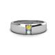 1 - Ethan 3.00 mm Round Yellow Diamond and Opal 2 Stone Men Wedding Ring 