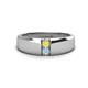 1 - Ethan 3.00 mm Round Yellow Sapphire and Aquamarine 2 Stone Men Wedding Ring 