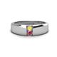 1 - Ethan 3.00 mm Round Yellow Sapphire and Pink Tourmaline 2 Stone Men Wedding Ring 