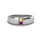 1 - Ethan 3.00 mm Round Yellow Sapphire and Rhodolite Garnet 2 Stone Men Wedding Ring 