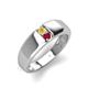 3 - Ethan 3.00 mm Round Yellow Sapphire and Ruby 2 Stone Men Wedding Ring 