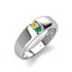 3 - Ethan 3.00 mm Round Yellow Sapphire and Emerald 2 Stone Men Wedding Ring 