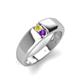 3 - Ethan 3.00 mm Round Yellow Sapphire and Amethyst 2 Stone Men Wedding Ring 
