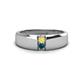 1 - Ethan 3.00 mm Round Yellow Sapphire and Blue Diamond 2 Stone Men Wedding Ring 