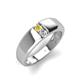 3 - Ethan 3.00 mm Round Yellow Sapphire and Forever Brilliant Moissanite 2 Stone Men Wedding Ring 