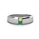 1 - Ethan 3.00 mm Round Yellow Sapphire and Emerald 2 Stone Men Wedding Ring 