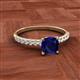 2 - Aurin 6.00 mm Cushion Shape Lab Created Blue Sapphire and Diamond Engagement Ring 