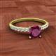 2 - Aurin 6.00 mm Cushion Shape Rhodolite Garnet and Diamond Engagement Ring 