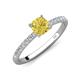 3 - Aurin 6.00 mm Cushion Shape Lab Created Yellow Sapphire and Diamond Engagement Ring 