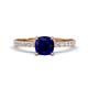 1 - Aurin 6.00 mm Cushion Shape Lab Created Blue Sapphire and Diamond Engagement Ring 