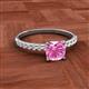 2 - Aurin 6.00 mm Cushion Shape Lab Created Pink Sapphire and Diamond Engagement Ring 